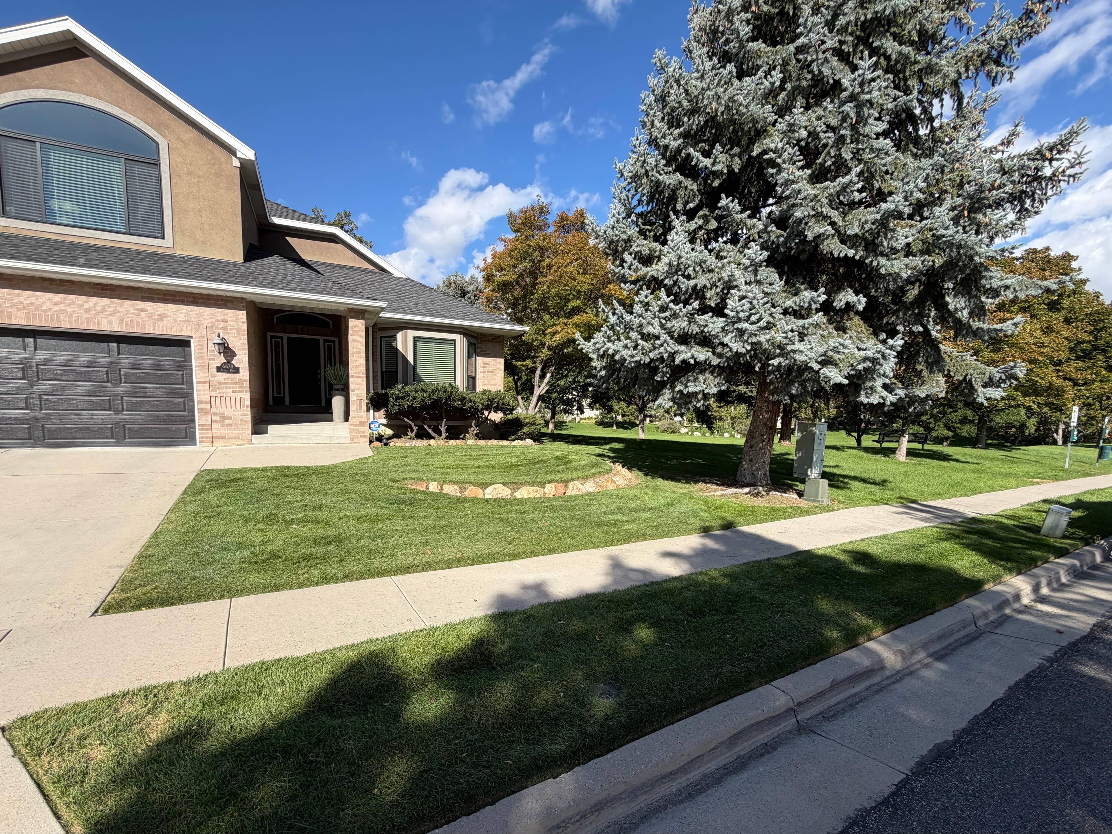 Freshly mowed striped lawn with a clean edged border